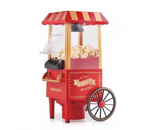 Aparat de Facut Popcorn Fara Ulei HAEGER POPPER, Functionare cu Aer Cald, Putere 1200 W, Preparare in doar 2-4 minute, Design retro