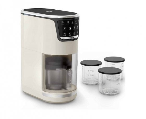 Aparat de inghetata Tefal Dolci IG602AE0, 10 programe, capacitate 3 x 0.46L, recipiente din tritan, tehnologia unica 1-Step Perfector, program curatare automata, program Auto Mix-In, crem