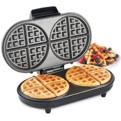 Aparat waffle VonShef Dual Round Waffle Maker 2013308, 2 Felii Mari Rotunde, 1200 W, Control Temperatura Automat