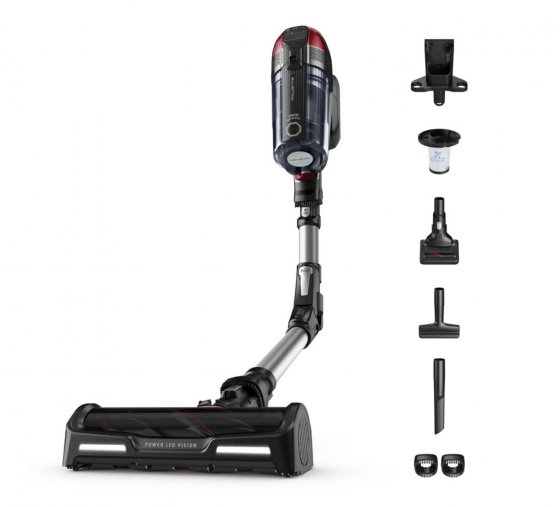 Aspirator vertical Rowenta X-Force Flex 12.60 RH98A7WO, 320W, 25.2V, capacitate praf 0.9L, autonomie 45 minute, perie animal turbo, gri & rosu