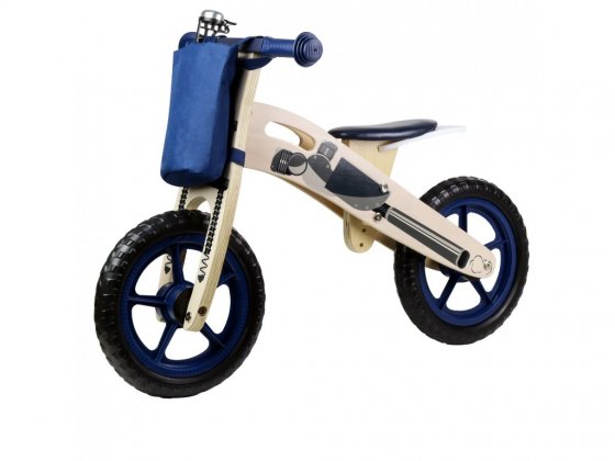 Bicicleta din lemn pentru copii Kinderline WBC726.1 Darkblue, cu cos, sonerie, fara pedale