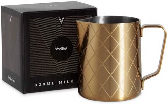 Cana pentru lapte VonShef 1000057, Inox, Design Auriu, Capacitate 330ml