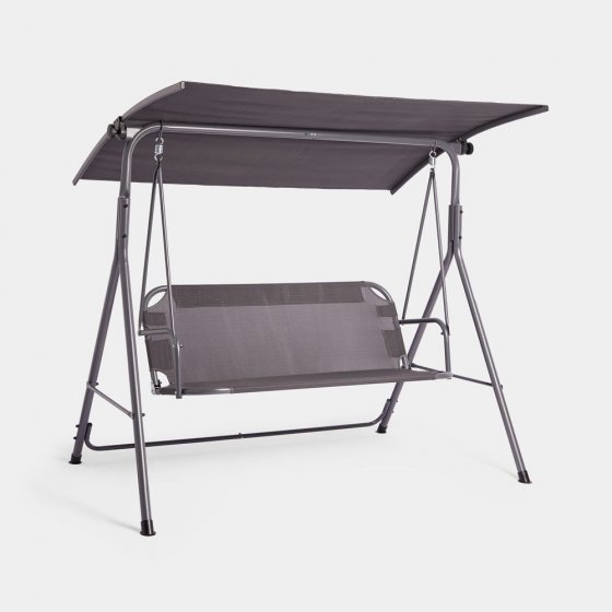 Leagan de exterior cu copertina, cu 3 locuri VonHaus 2500893, cadru din otel, capacitate maxima 180 kg, gri