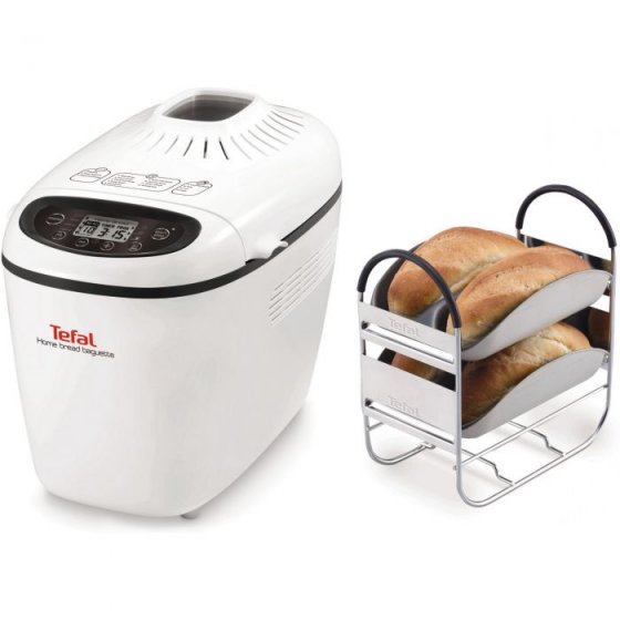 Masina de paine Tefal Home Bread Baguette OW610138, putere 1650W, 16 programe, display LCD, greutate maxima paine 1.5 kg, fereastra, semnal sonor, pastrare la cald, alb