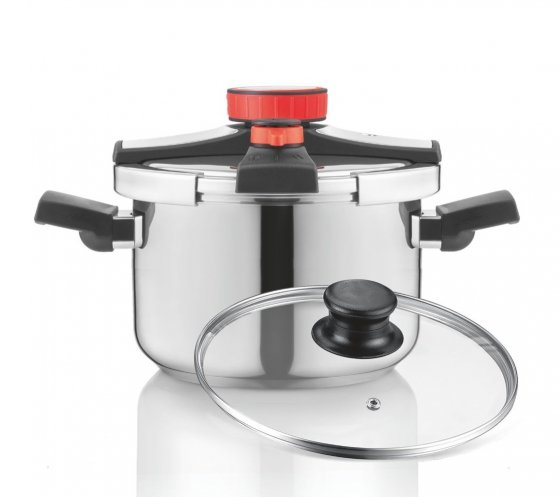 Oala de Fiert Sub Presiune HAEGER Easy Cooker 2in1, 8 Litri, Diametru 24cm, Otel Inoxidabil de Inalta Calitate, 3 Sisteme de Siguranta, Compatibila Gaz, Electric si Inductie, PC-8SS.023A