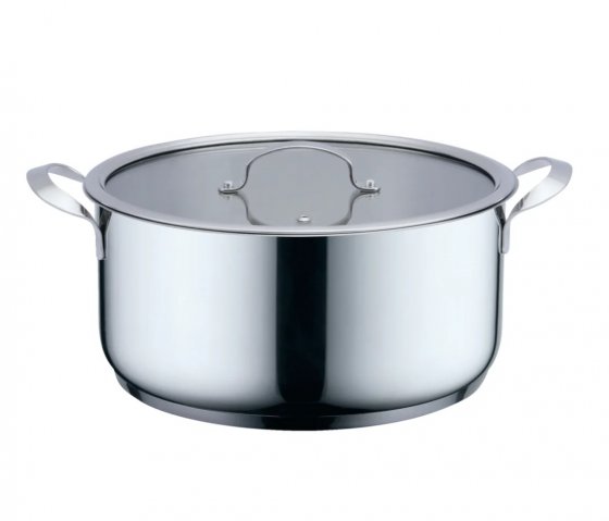 Oala din Inox cu Capac Sticla HAEGER INOX POT 28H, 7 Litri, Diametru 28cm, Inaltime 13,5cm, Capac din Sticla cu Orificiu de Aburi, Compatibila cu Toate Tipurile de Plita, PA-28H.011A