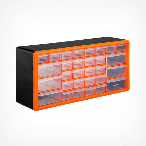 Organizator cu 30 de rafturi transparente Vonshef 3515114, fabricat in plastic, culoare negru, portocaliu