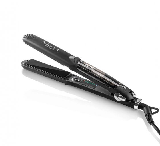 Placa de Indreptat Parul cu Sistem cu Abur HAEGER STEAM STYLER PRO, Placi din Titan, Temperatura Reglabila in 6 Trepte 140-230 grade C, Maner rotativ, Negru, HS-45B.007A