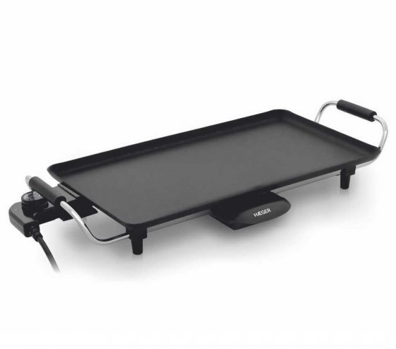 Plita Electrica Teppanyaki Grill Haeger GR-200.010A, Putere 2000W, Suprafete antiaderente, Dimensiuni 45x25cm, Termostat cu 5 niveluri de putere
