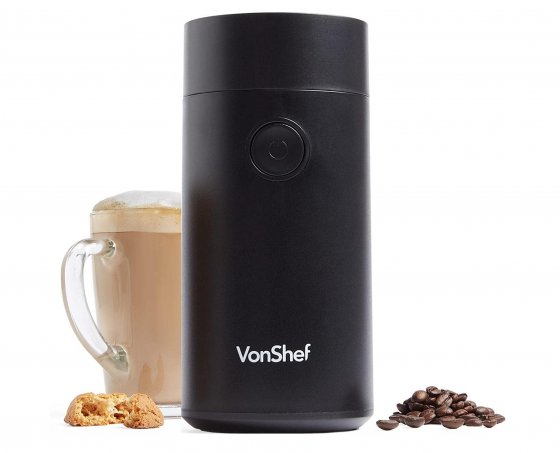 Rasnita de cafea VonShef 2000147, putere 150W, capacitate 60g, pentru pana la 4 cesti de cafea, capac transparent cu blocare de siguranta, lame din otel inoxidabil