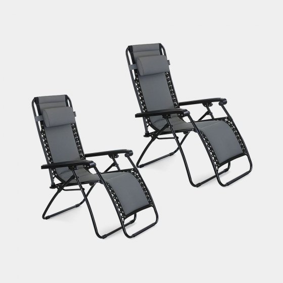 Set 2 scaune pliabile pentru exterior VonHaus Oxford 600D Zero Gravity 3000760, tesatura captusita, cadru din otel, inclinabile, culoare gri