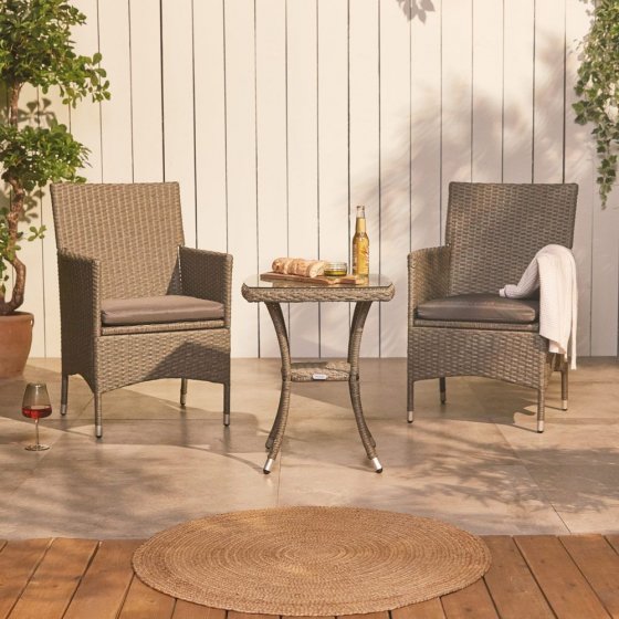 Set 2 scaune si masa cu aspect de ratan VonHaus 2522039, din polietilena, culoare gri