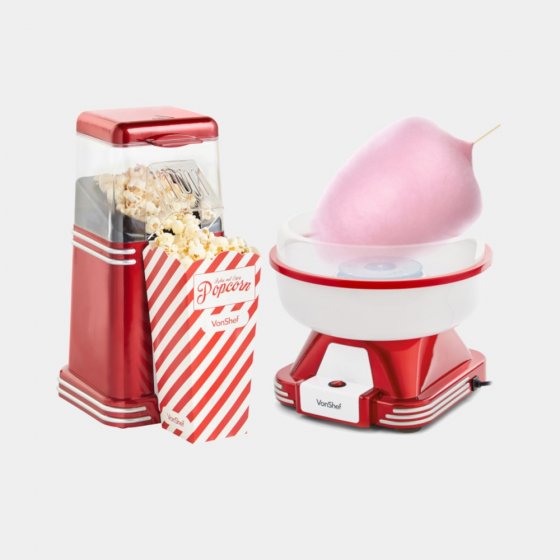 Set aparat de vata de zahar si aparat de popcorn cu aer cald VonShef 2000222, design retro