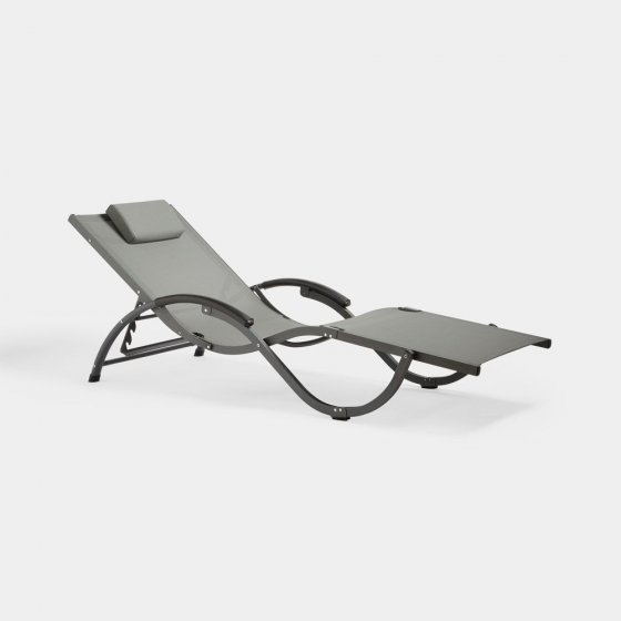 Sezlong pliabil de exterior Textoline VonHaus 2500527, cadru metalic, cu tetiera, culoare gri