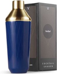 Shaker cocktail VonShef 1000052, Albastru/Auriu, Capacitate 500ml, Cutie cadou