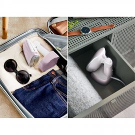 Aparat de calcat vertical pliabil ACCESS STEAM POCKET DT3050E1, 1300W, abur variabil 20 g/min, oprire automata, alb & roz