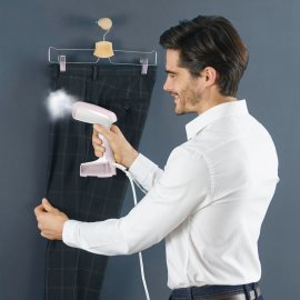 Aparat de calcat vertical pliabil ACCESS STEAM POCKET DT3050E1, 1300W, abur variabil 20 g/min, oprire automata, alb & roz