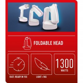 Aparat de calcat vertical pliabil ACCESS STEAM POCKET DT3050E1, 1300W, abur variabil 20 g/min, oprire automata, alb & roz