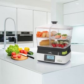 Aparat de gatit cu aburi ETA Calderon II 1134, Capacitate 11 L, Putere 1800 W, 6 programe automate, vase detasabile, afisaj LCD