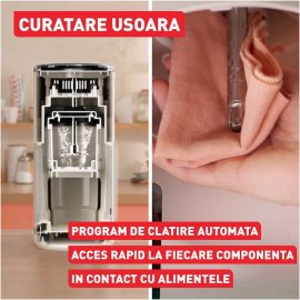 Aparat de inghetata Tefal Dolci IG602AE0, 10 programe, capacitate 3 x 0.46L, recipiente din tritan, tehnologia unica 1-Step Perfector, program curatare automata, program Auto Mix-In, crem