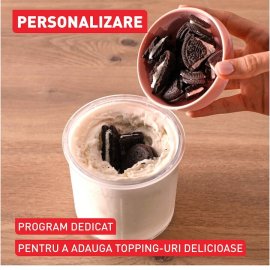 Aparat de inghetata Tefal Dolci IG602AE0, 10 programe, capacitate 3 x 0.46L, recipiente din tritan, tehnologia unica 1-Step Perfector, program curatare automata, program Auto Mix-In, crem