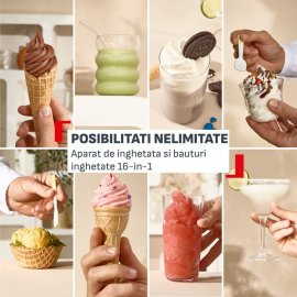 Aparat de inghetata Tefal Freezi IG803AE0, 200 W, 2 L, 5 programe , 16 preparate , Ultra Quiet, pt inghetata soft, slushi, sorbet si cocktailuri, set forme inghetata inclus