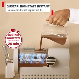 Aparat de inghetata Tefal Freezi IG803AE0, 200 W, 2 L, 5 programe , 16 preparate , Ultra Quiet, pt inghetata soft, slushi, sorbet si cocktailuri, set forme inghetata inclus
