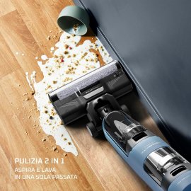   Aspirator cu spalare Rowenta X-Clean 2 GZ2271E0, 120W, 440 RPM, pana la 35 min autonomie, ecran LED, 2 role, panou de control, albastru & negru