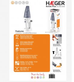 Aspirator de Mana HAEGER BULLET PLUS, 7.2 V, Putere 45W, Aspirare Umeda Uscata, Silentios, Aspira si Lichide, 3 Accesorii Incluse, PV-45G.004A 