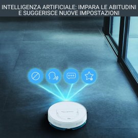 Aspirator robot Rowenta X-Plorer S130 AI RR9067WH, 8 cm grosime, cartografiere permanenta, Tehnologia Smart Exploration, 120 min, Alb