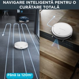 Aspirator robot Rowenta X-Plorer S50 rr7387, 0.4L, autonomie 120 min, functie mop, 2 perii laterale, navigatie laser, 67 dB, 3 programe curatare, pachet allergy si animal care, aplicatie compatibila