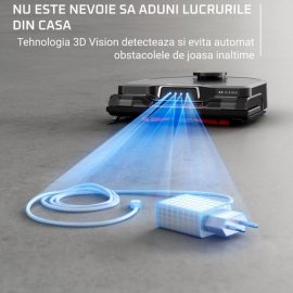 Aspirator robot Rowenta X-Plorer Serie 240+ RR9695WH, navigare 3D Vision, autonomie 120 min, Recipient separat golire praf, mop Smart Aqua Power