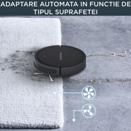Aspirator robot Rowenta X-Plorer Serie 50 RR7375WH, Mop, Wi-Fi, 0.4 L, 12 kWh/an, Control prin aplicatie, Animal Care, 3 Functii de curatare, Autonomie de 120 min, Negru