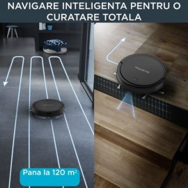 Aspirator robot Rowenta X-Plorer Serie 50 RR7375WH, Mop, Wi-Fi, 0.4 L, 12 kWh/an, Control prin aplicatie, Animal Care, 3 Functii de curatare, Autonomie de 120 min, Negru