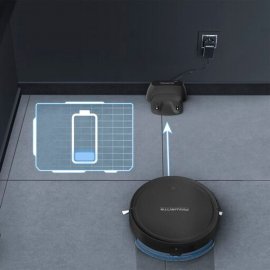 Aspirator robot Rowenta X-Plorer Serie 50 RR7375WH, Mop, Wi-Fi, 0.4 L, 12 kWh/an, Control prin aplicatie, Animal Care, 3 Functii de curatare, Autonomie de 120 min, Negru