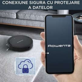 Aspirator robot Rowenta X-Plorer Serie 50 RR7375WH, Mop, Wi-Fi, 0.4 L, 12 kWh/an, Control prin aplicatie, Animal Care, 3 Functii de curatare, Autonomie de 120 min, Negru