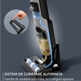 Aspirator vertical fara fir cu aspirare umeda & uscata Rowenta X-Clean 4 GZ5037WO, 200W, 425 RPM, pana la 50 min autonomie, ecran LED, functie autocuratare, gri & negru