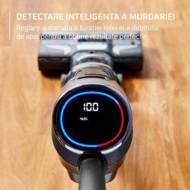 Aspirator vertical fara fir cu aspirare umeda & uscata Rowenta X-Clean 4 GZ5037WO, 200W, 425 RPM, pana la 50 min autonomie, ecran LED, functie autocuratare, gri & negru