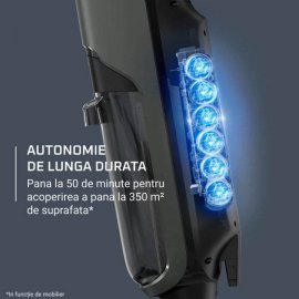 Aspirator vertical fara fir cu aspirare umeda & uscata Rowenta X-Clean 4 GZ5037WO, 200W, 425 RPM, pana la 50 min autonomie, ecran LED, functie autocuratare, gri & negru