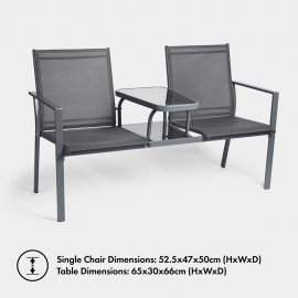 Banca de exterior cu 2 locuri si masa VonHaus 2500894, cadru din otel si masa din sticla calita, greutate maxima 220kg, gri