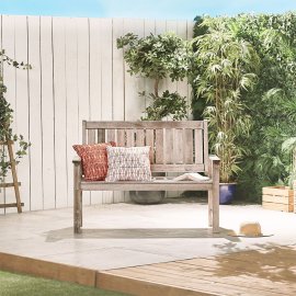 Banca de exterior cu 2 locuri VonHaus 2500226, din lemn de esenta tare, greutate maxima 180kg, maro