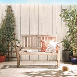 Banca de exterior cu 2 locuri VonHaus 2500226, din lemn de esenta tare, greutate maxima 180kg, maro