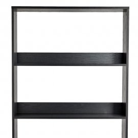 Biblioteca living Spinningfield 3000794, cu 3 rafuri si 2 usi cu aspect de ratan, din MDF cu finisaj de lemn negru, capacitate raft 5kg, negru
