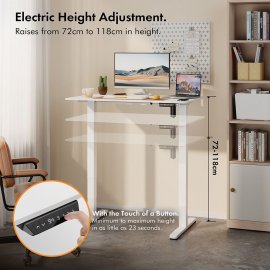 Birou Electric Reglabil pe Inaltime VonHaus 3000844, Dimensiuni 100x60cm, Extrem de Rezistent, Porturi USB, Otel, MDF PB si Plastic, Finisaj Alb