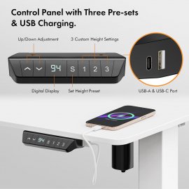 Birou Electric Reglabil pe Inaltime VonHaus 3000844, Dimensiuni 100x60cm, Extrem de Rezistent, Porturi USB, Otel, MDF PB si Plastic, Finisaj Alb