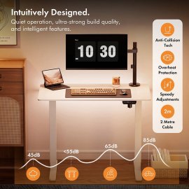 Birou Electric Reglabil pe Inaltime VonHaus 3000844, Dimensiuni 100x60cm, Extrem de Rezistent, Porturi USB, Otel, MDF PB si Plastic, Finisaj Alb
