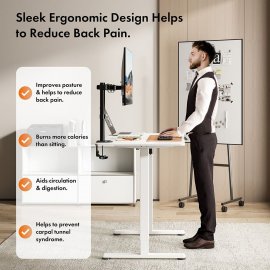 Birou Electric Reglabil pe Inaltime VonHaus 3000844, Dimensiuni 100x60cm, Extrem de Rezistent, Porturi USB, Otel, MDF PB si Plastic, Finisaj Alb
