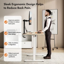 Birou Electric Reglabil pe Inaltime VonHaus 3000849, Dimensiuni 120x60cm, Extrem de Rezistent, Porturi USB, Otel, MDF PB si Plastic, Finisaj Artar
