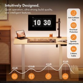 Birou Electric Reglabil pe Inaltime VonHaus 3000849, Dimensiuni 120x60cm, Extrem de Rezistent, Porturi USB, Otel, MDF PB si Plastic, Finisaj Artar