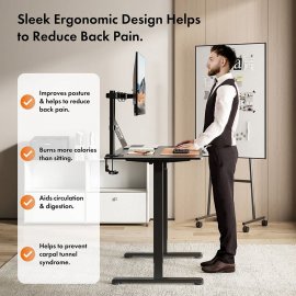 Birou Electric Reglabil pe Inaltime VonHaus 3000850, Dimensiuni 120x60cm, Extrem de Rezistent, Porturi USB, Otel, MDF PB si Plastic, Finisaj Negru
